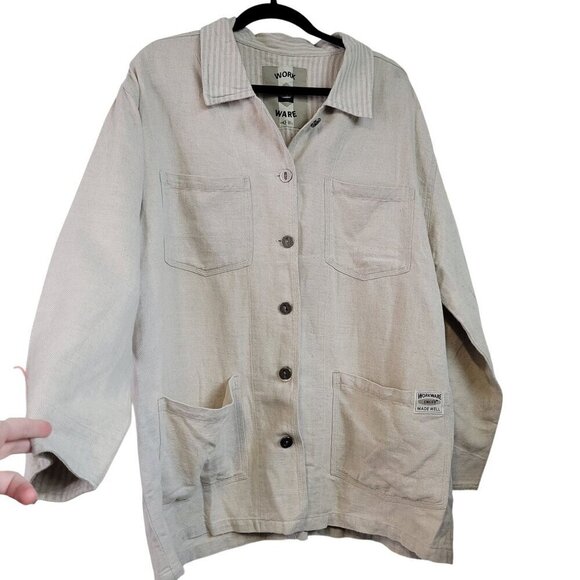 Vintage Chico's 55% Linen 45% Cotton Work Ware Long Line Utility Jacket Sz L (2) - Picture 1 of 13